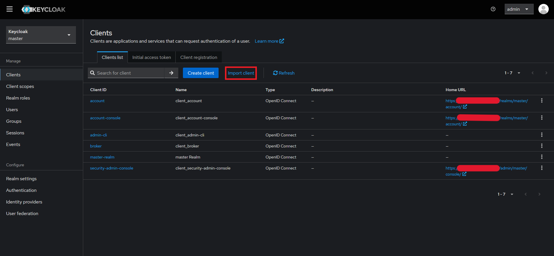 KeycloakのClientsからImport client