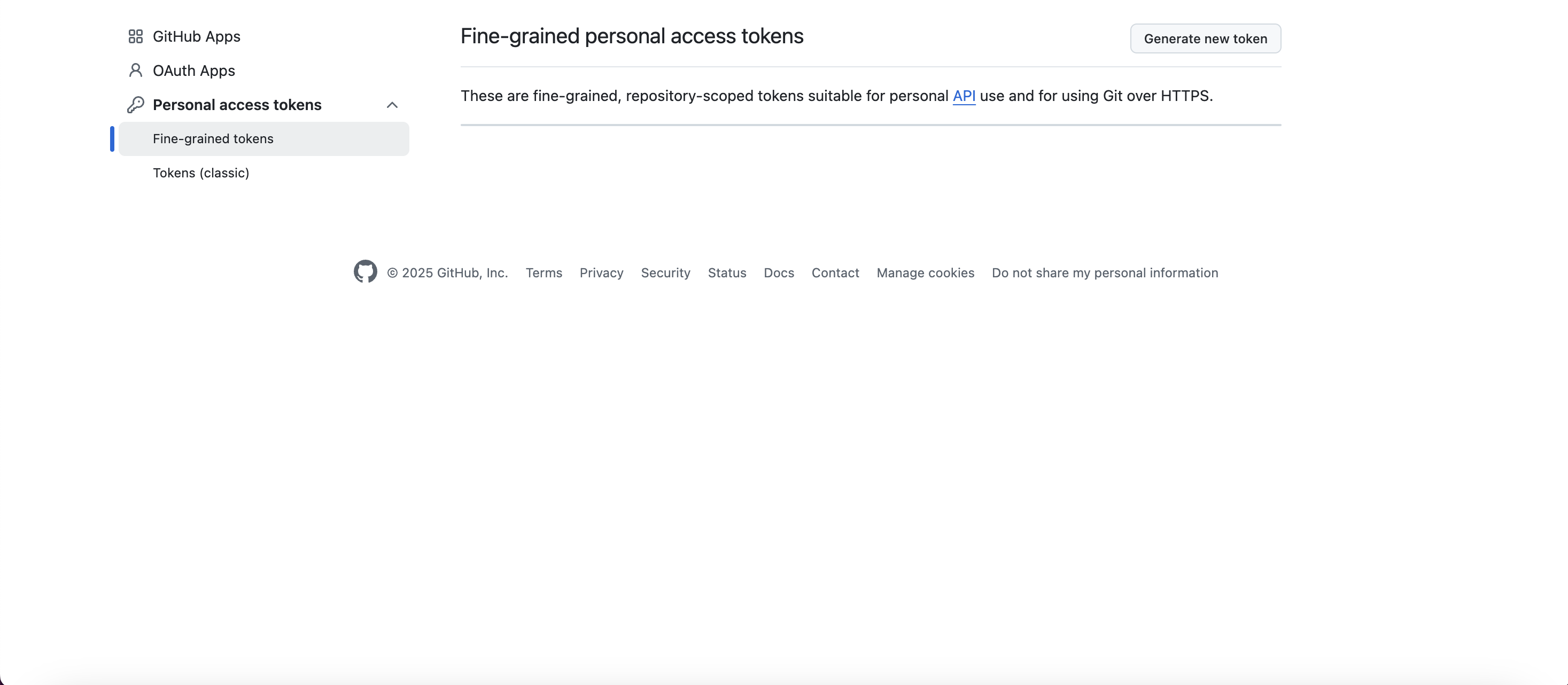 Fine-grained personal access tokens画面