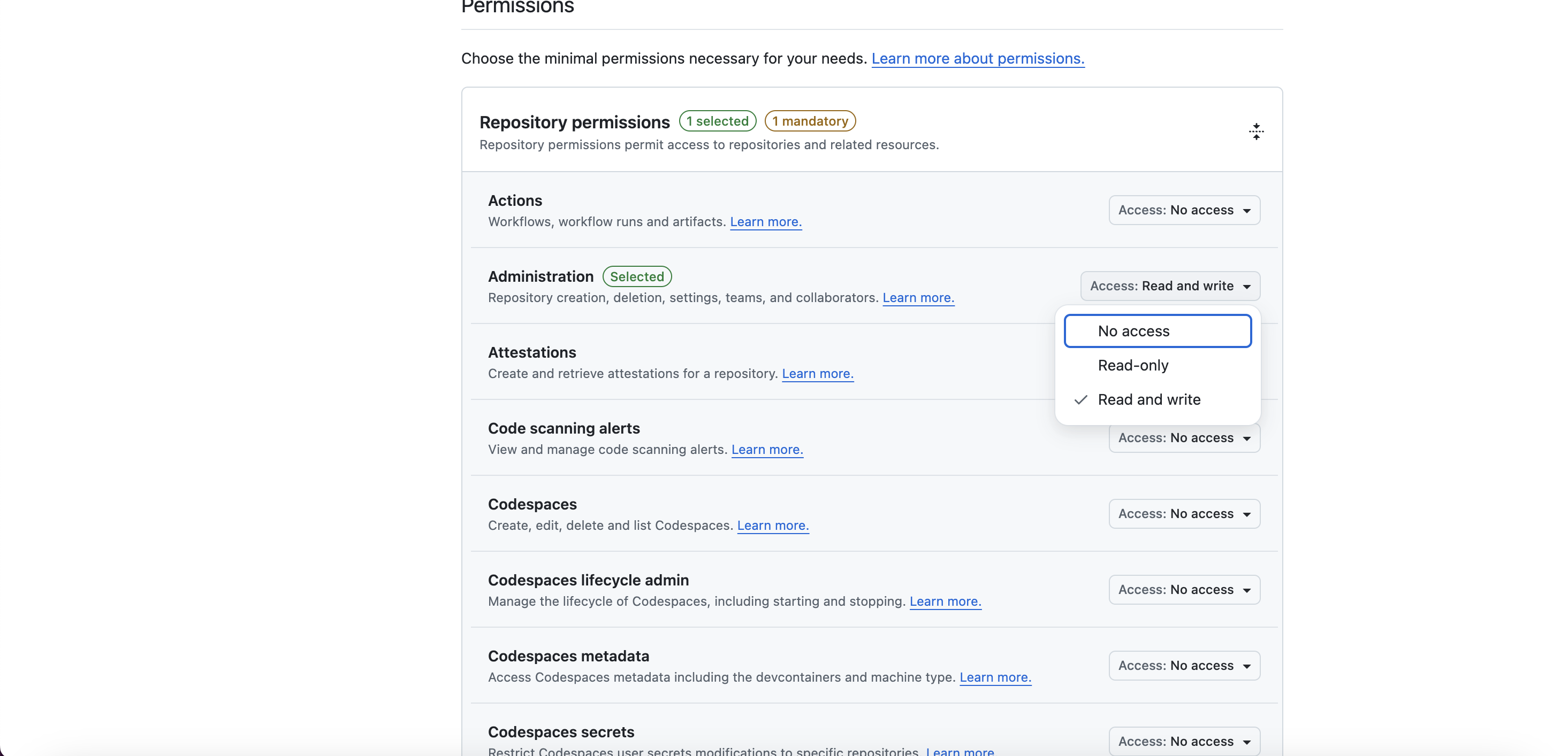 Repository permissionsの設定